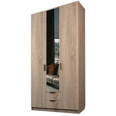картинка Шкаф ЭКОН распашной 3-х дверный с 2-мя ящиками с зеркалом от магазина КУПИ КУПЕ